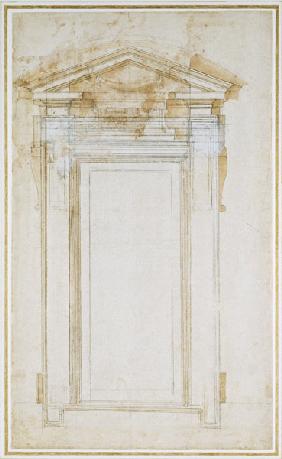 Study of a window with triangular gable, c.1546 (black chalk, wash, pen & ink on paper) 16th
