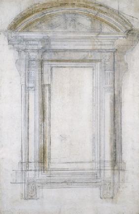 Study of a Window with a semi-circular gable, c.1546 (black chalk & wash on paper) 1601