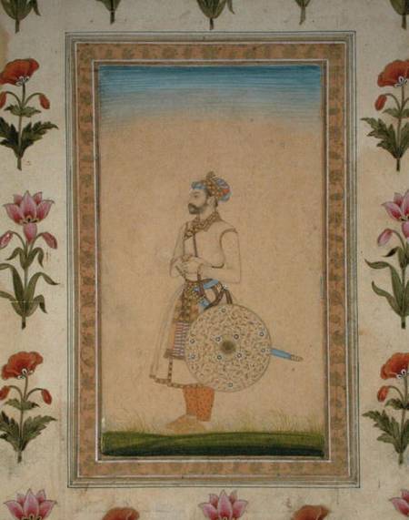 An Officer, standing, with sword and shield, from the Small Clive Album von Mughal School