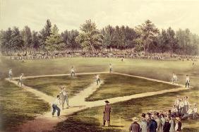 The American National Game of Baseball - Grand Match at Elysian Fields, Hoboken, NJ, 1866 (colour li 18th