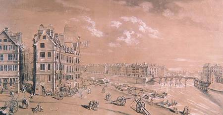 The Ile Saint-Louis and the corn docks from the Place de Greve von Nicolas & Jean Baptiste Raguenet