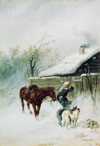 Briefbote im Schneesturm. von Nikolai Jegorow. Sswertschkov