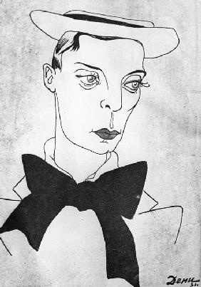 Caricature on American comedy actor and film director Buster Keaton 1971