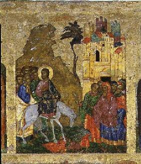 The Entry into Jerusalem, Russian icon from the iconostasis in the Cathedral of St. Sophia 14th centu
