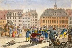 Lebensmittelverteilung durch Marketender in einer österreichischen Stadt 12.11.1813