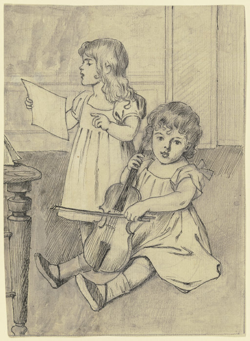 Zwei musizierende Kinder von Otto Scholderer