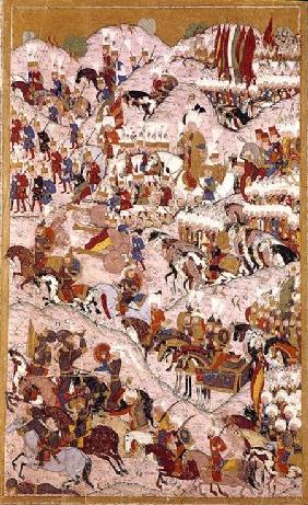 TSM H.1524 'Hunername' manuscript: Suleyman the Magnificent (1494-1566) at the Battle of Mohacs in 1 1588