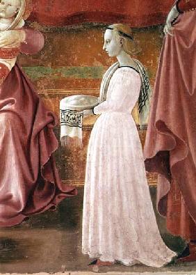 The Birth of the Virgin, detail of a standing maid servant from the fresco cycle of the Lives of the 1433-34