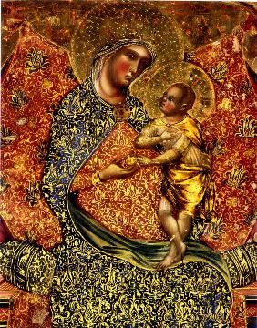 Thronende Madonna mit Kind und zwei Engel