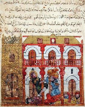 Ms c-23 f.99a Thief Taking his Loot, from 'The Maqamat' (The Meetings) by Al-Hariri (1054-1121) c.1240