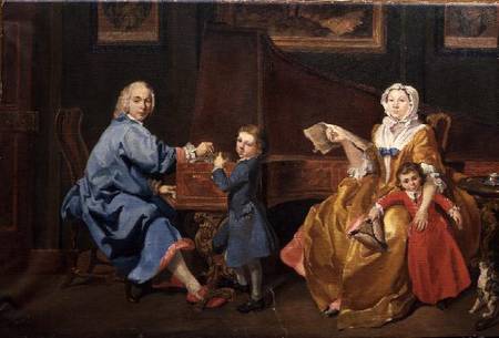 Burckhardt Tschudi with his wife and two children von Philippe Mercier