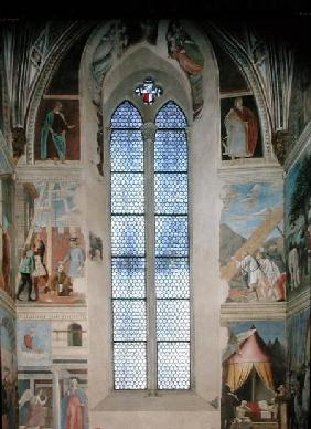 View of the end wall of the apse with frescoes from the Legend of the True Cross cycle completed