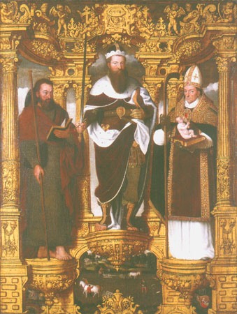 Die Heiligen Bravo, Jakobus und Willibrord von Pieter Claeissens d. J.