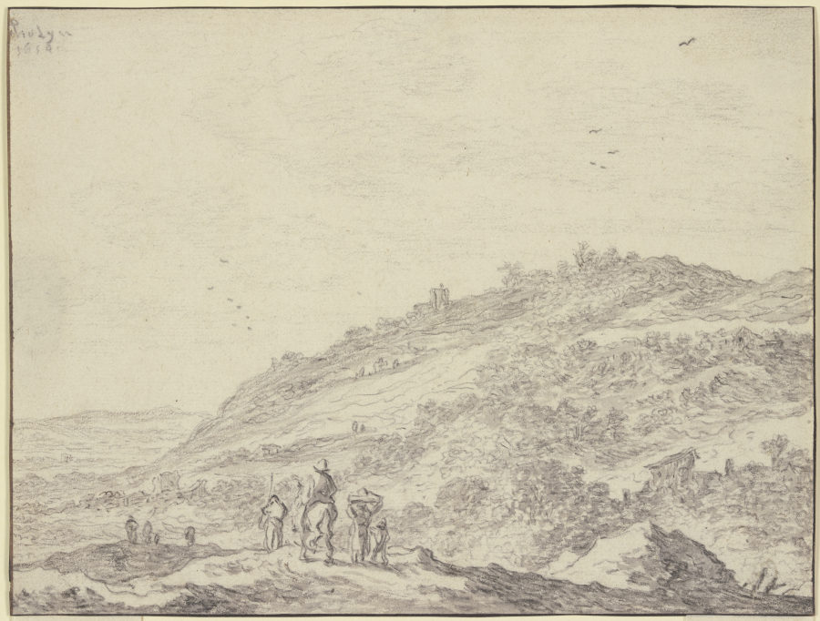 Hügelige Gegend, im Vordergrund ein Reiter und einige Fußgänger von Pieter Molyn d. Ä.