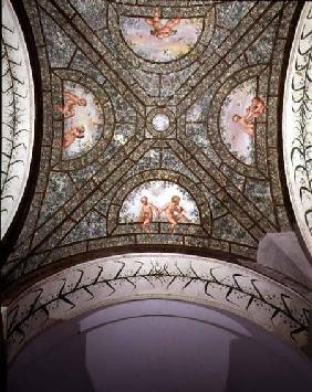 The semicircular ionic portico, detail of the ceiling vault decorated with putti in a garden 1551-55
