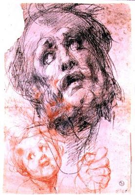 Study of the head of St. Joseph, the head of a child and a fist for the 'Holy Family with Saints' (P von Jacopo Pontormo, Carucci da