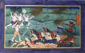 The Battle of Lanka (Ceylon), between Rama and Ravana, King of the Rakshasas, from the 'Ramayana' early 19th