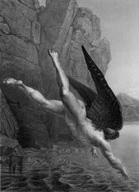 Satan plunges into the River Styx, from a French edition of 'Paradise Lost' by John Milton (1608-74) 14th