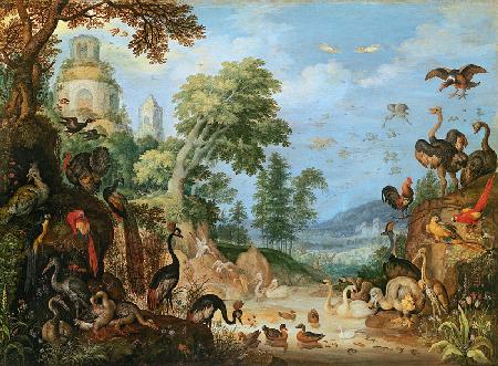 Landschaft mit Vögeln 1628