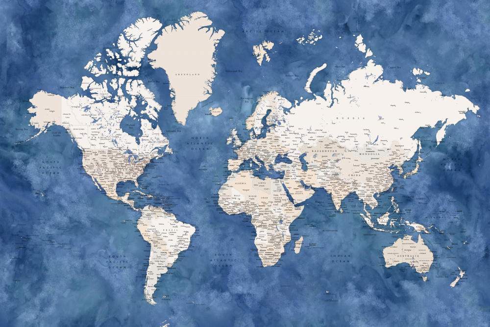 Detaillierte Weltkarte mit Städten,Sabeen von Rosana Laiz Blursbyai