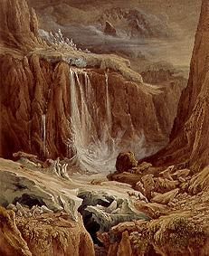 Wasserfall zwischen zwei Gletschern von Samuel Birmann