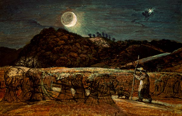 Kornfeld im Mondenschein von Samuel Palmer