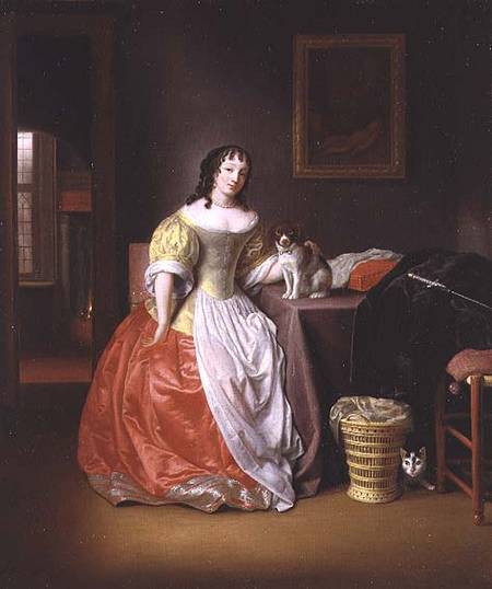 Lady in a yellow and red dress von Samuel van Hoogstraten