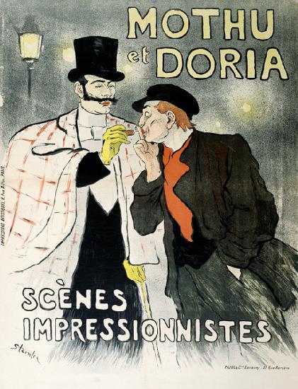 Reproduction of a poster advertising 'Mothu and Doria'in impressionist scenes 1893