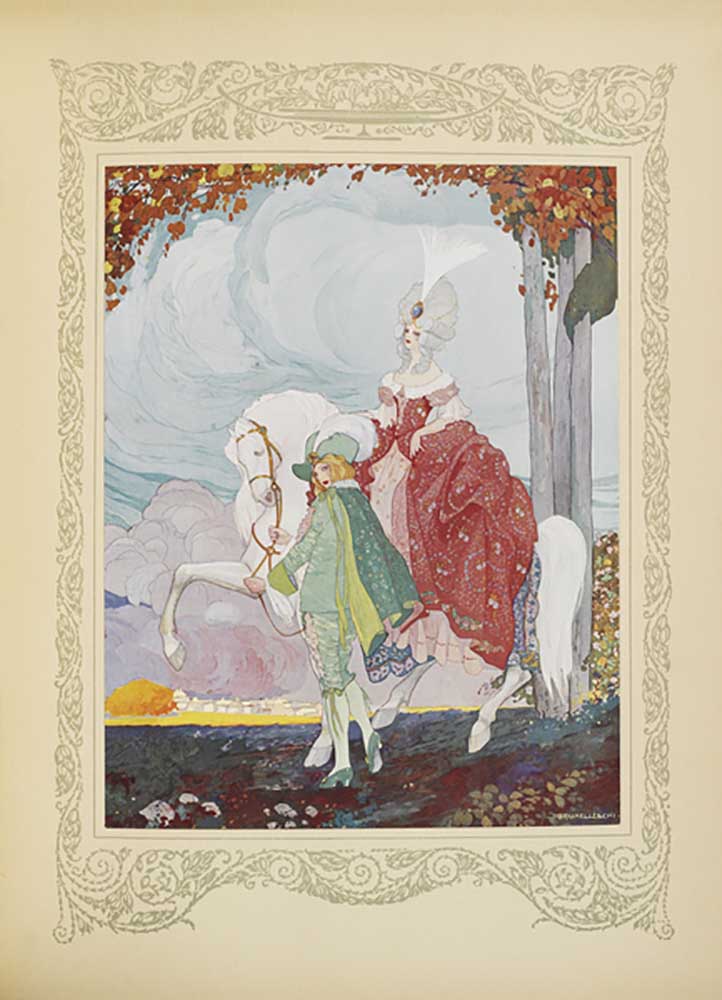 Die Seite nahm das Pferd der Prinzessin am Zaumzeug und führte, Illustration aus "Contes du Temps Ja von Umberto Brunelleschi