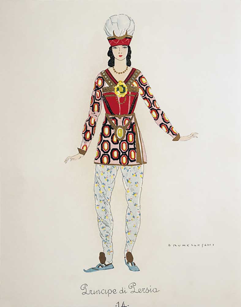 Kostüm für den Prinzen von Persien aus Turandot von Giacomo Puccini, Entwurf von Umberto Brunellesch von Umberto Brunelleschi