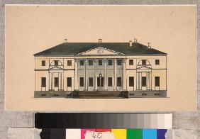 Die Fassade des Herrenhauses im Golizyns Anwesen Petrowo-Dalneje
