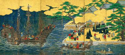 Namban Screen. Ankunft portugiesischer Handelsschiffe in Japan 1600
