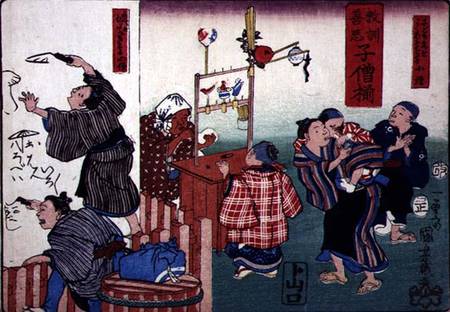 Moral teaching for shopboys, giving good and bad examples of behaviour von Utagawa Kuniyoshi