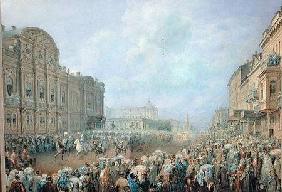 Military Review on the Nevsky Avenue at the Beloselsky-Belozersky Palace 1859  on