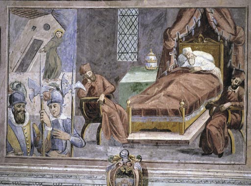 Der Traum des Papstes Innozenz III.: Der Heilige Franziskus stuetzt die wankende Lateransbasilika von Vetralla Latium