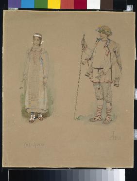 Schneeflöckchen und Lel. Kostümentwurf zur Oper "Schneeflöckchen" von N. Rimski-Korsakow 1885