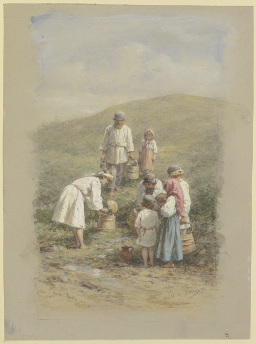 Russische Bauern beim Wasserholen an der Quelle von Wilhelm Amandus Beer