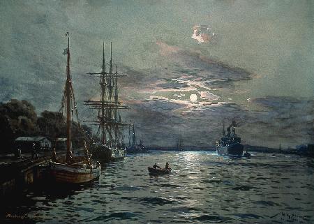Mondnacht im Hafen von Swinemünde 1922